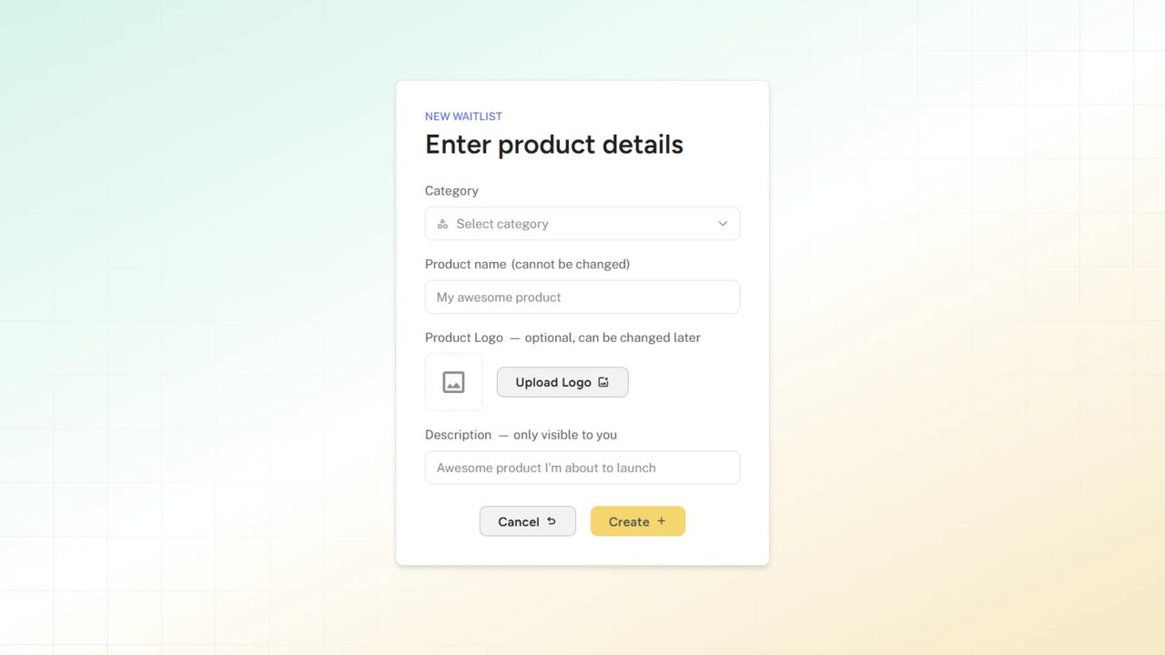 Enter product details for a new waitlist