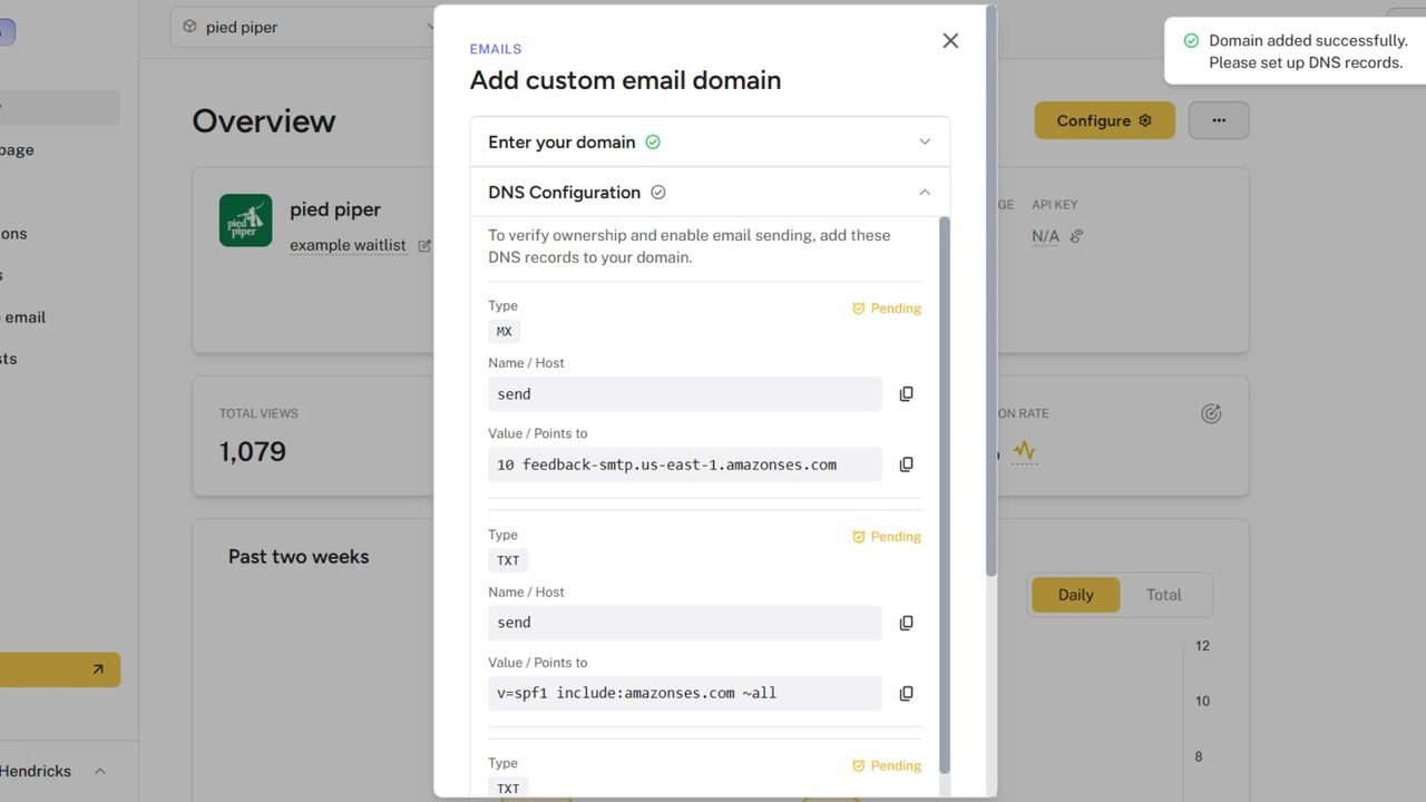 DNS record configuration for email