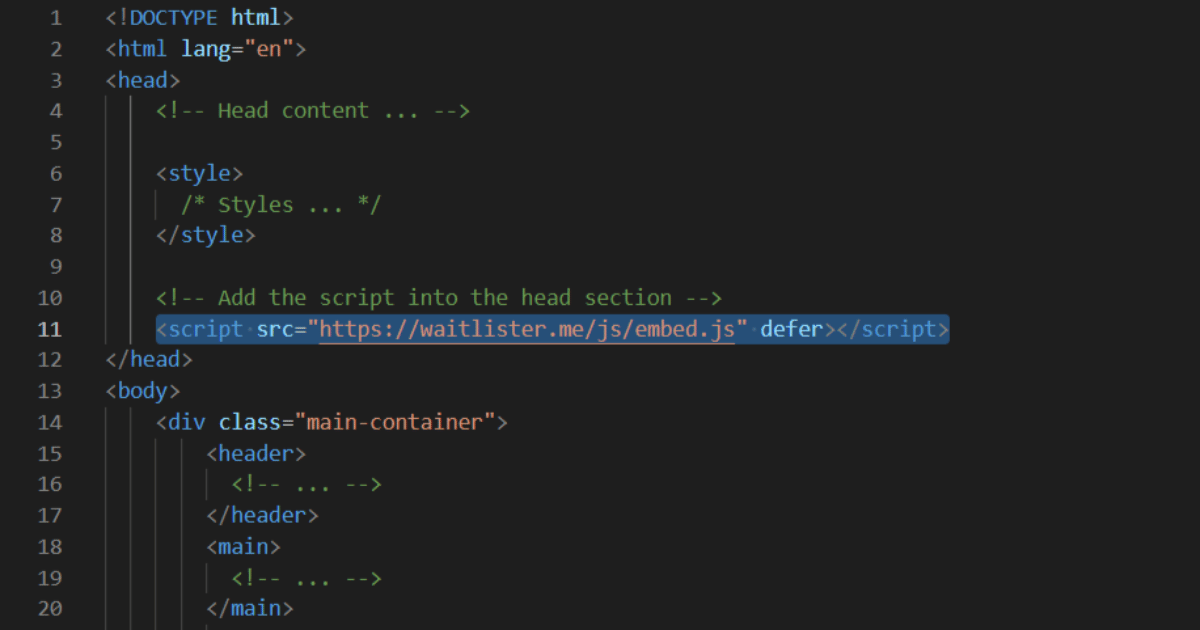 Add the script to the head section of your website