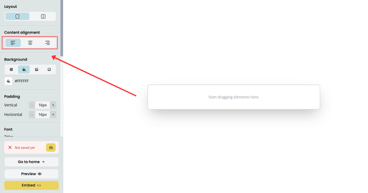 Content alignment options in the form builder