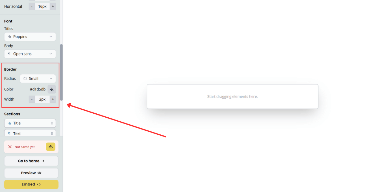 Border options in the form builder