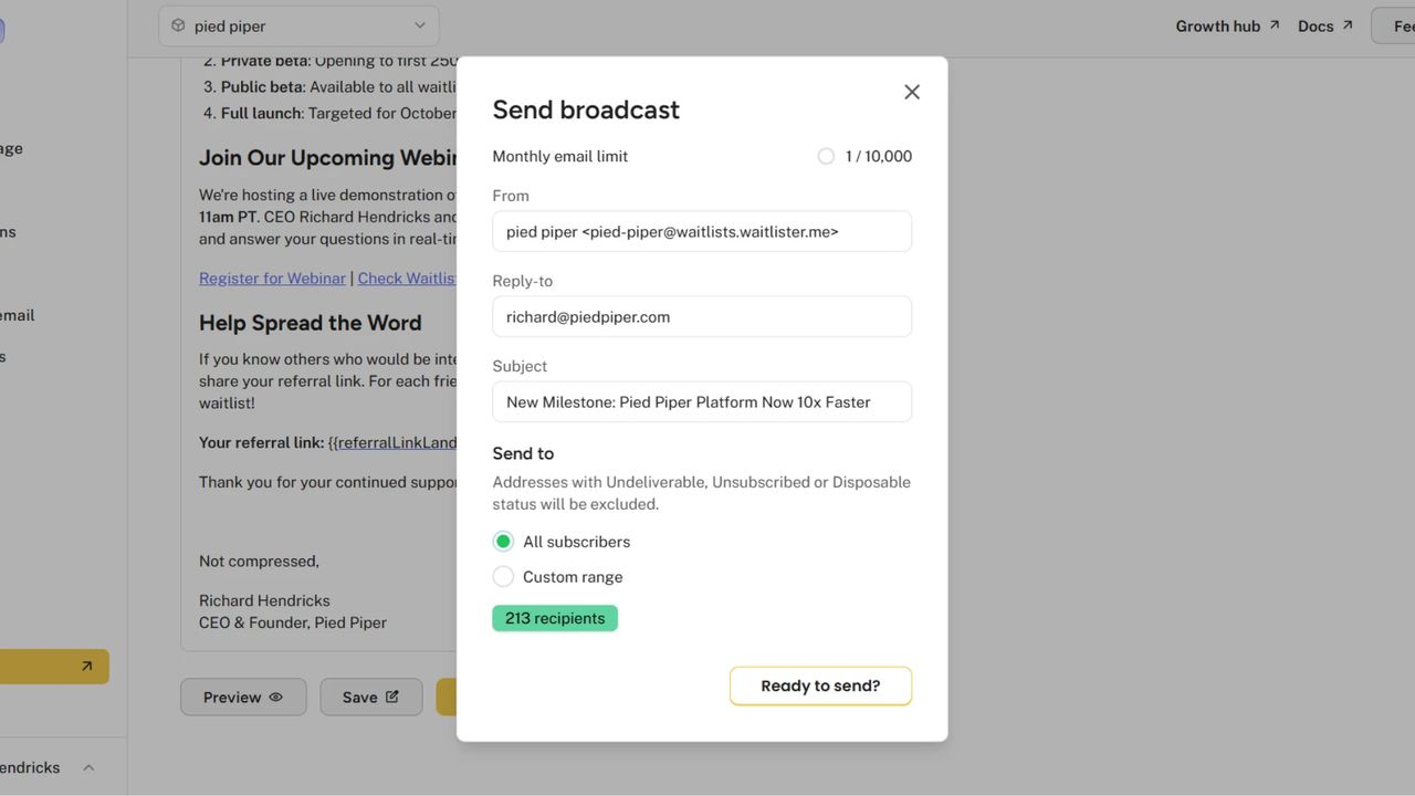 Send broadcast modal