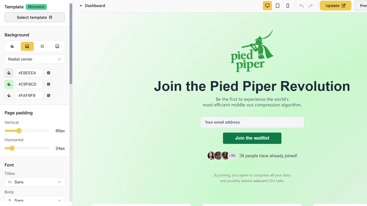Navigate to the landing page dashboard