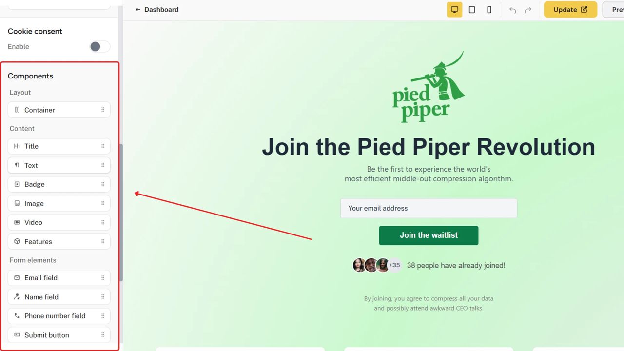 Adding sections to landing page