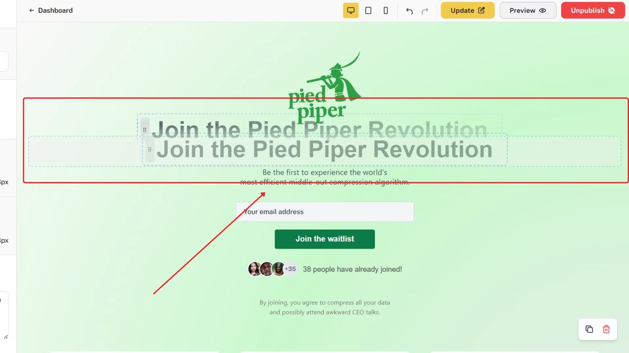 Rearranging sections on the landing page