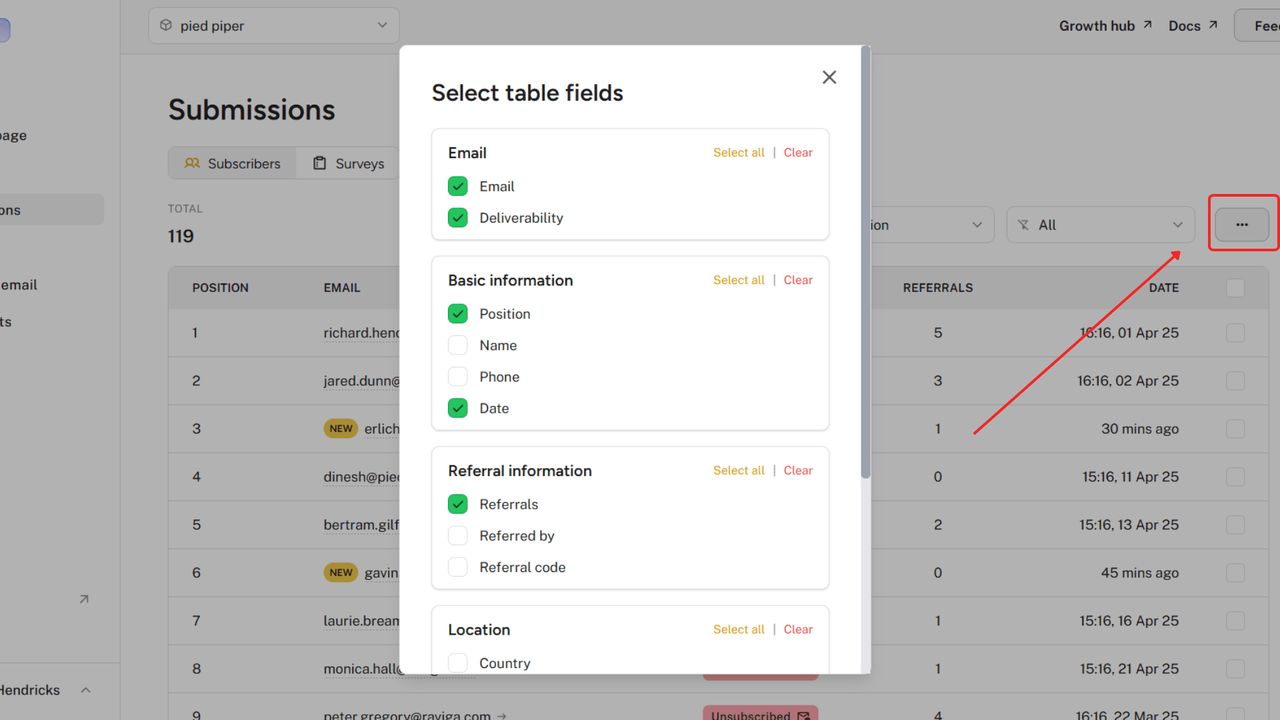 Customize table fields
