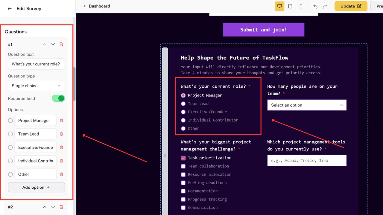 Survey question management
