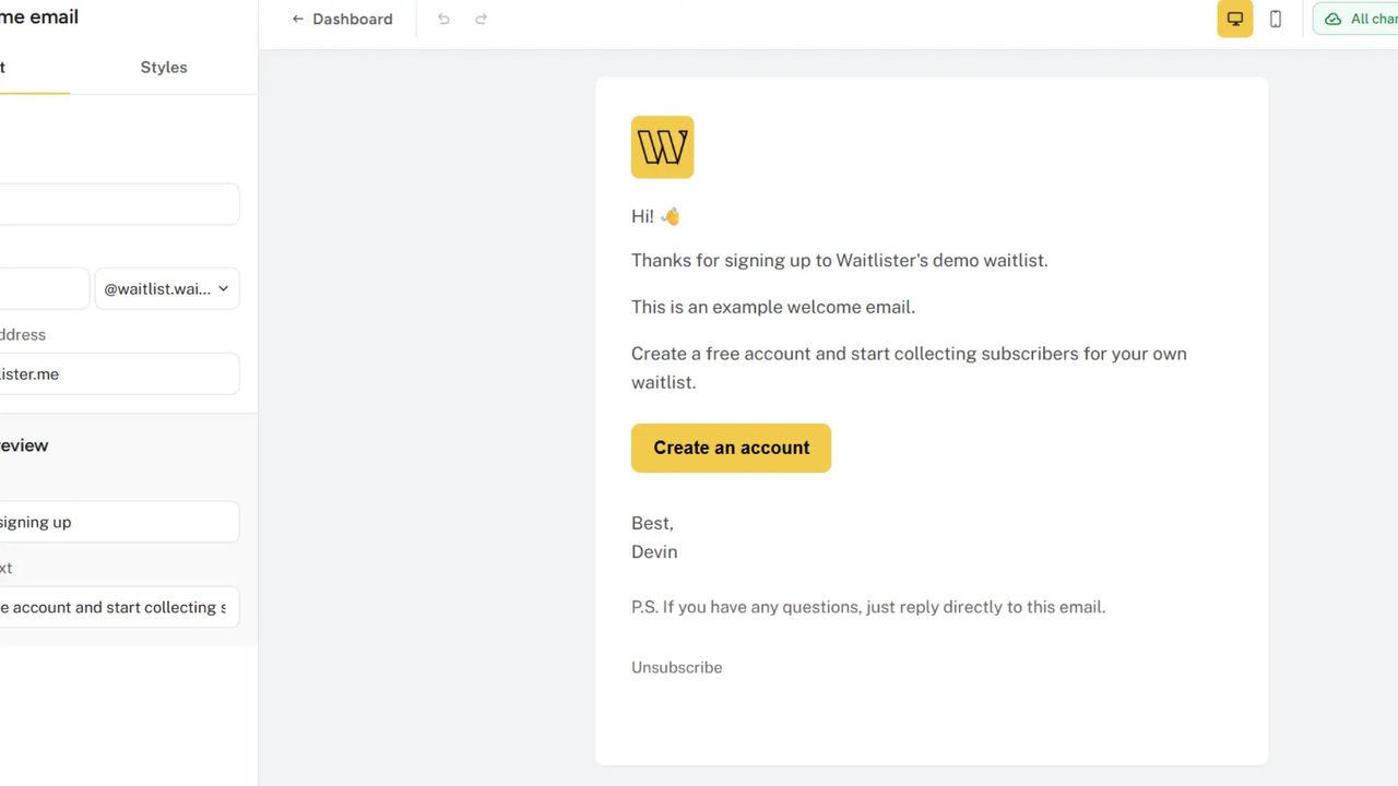 Welcome email for app waitlist subscribers