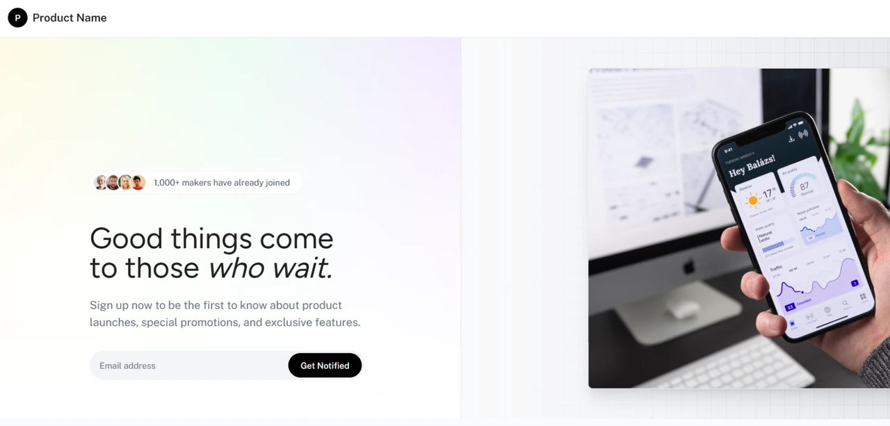 Waitlist landing page example