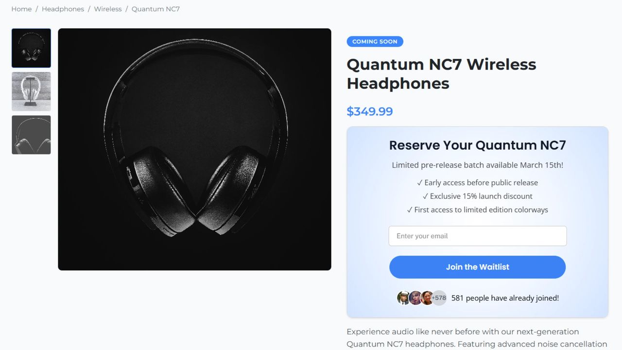 Ecommerce waitlist example