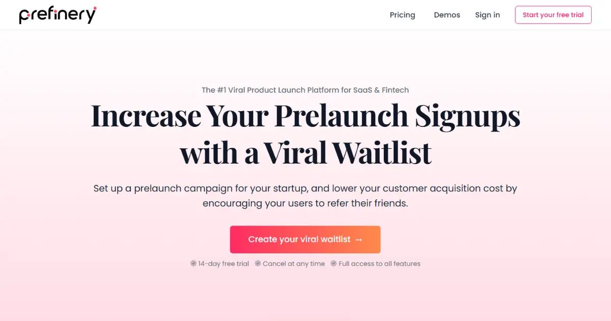 Prefinery homepage