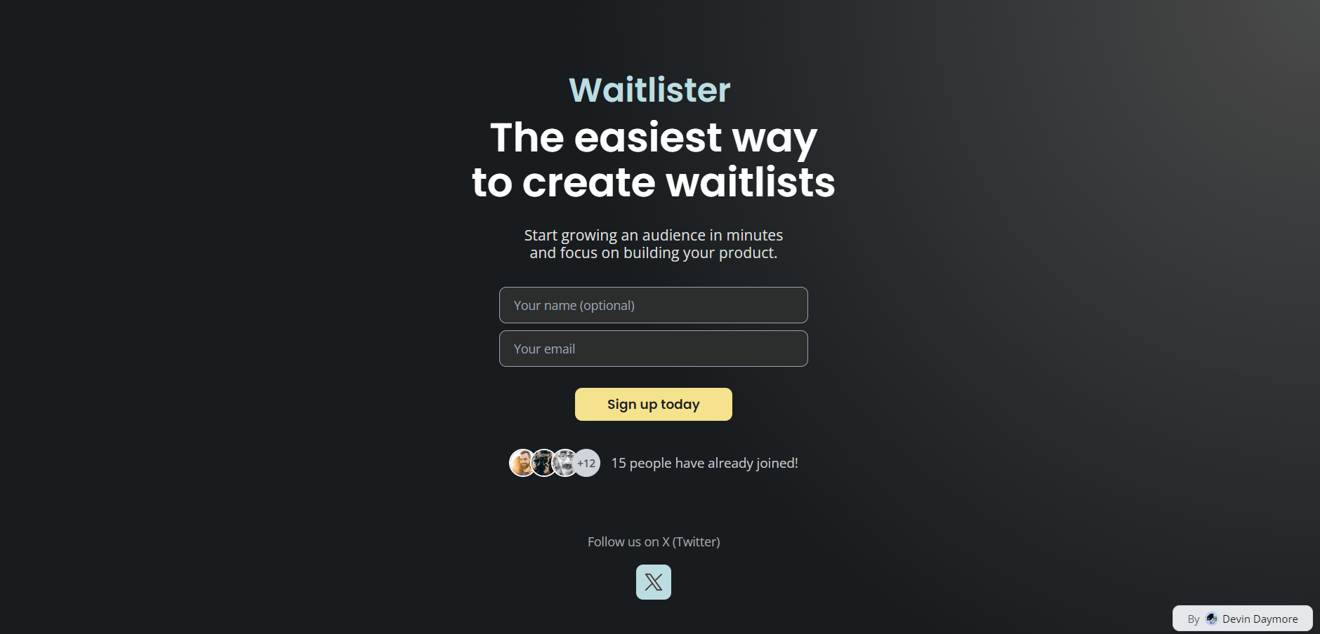 Waitlister demo landing page