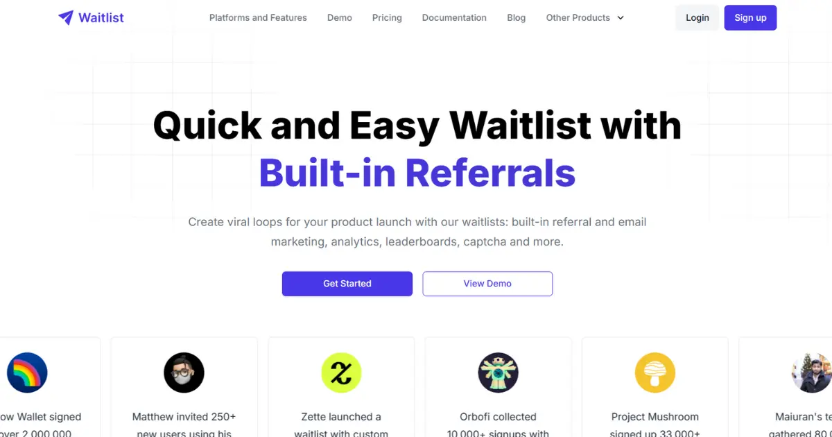 Waitlist homepage